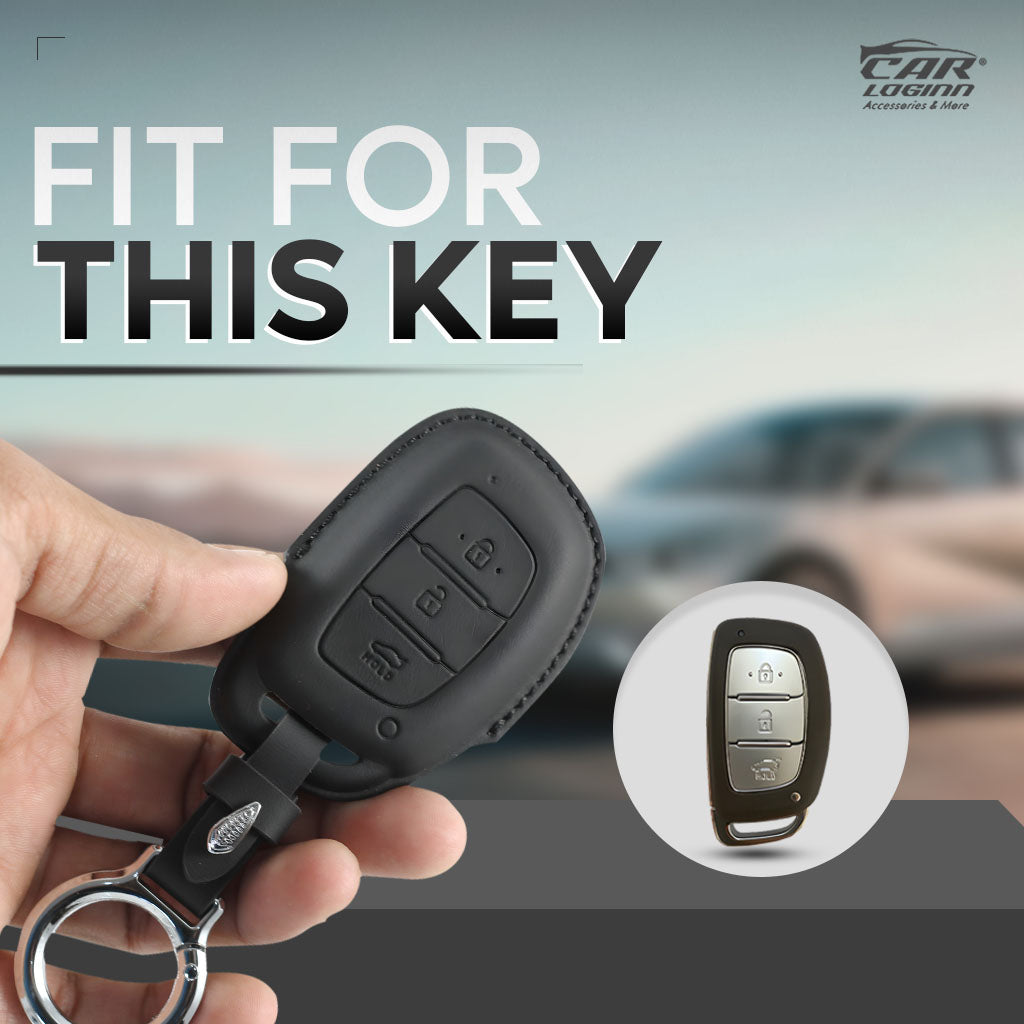 PU-3D Leather Key Case for Hyundai Xcent | Exter | Creta | Venue | I-20 | Aura | I-10 Grand | Tucson | Nios | Verna | Elentra (3 Button Smart Key/ PUSH START KEY)