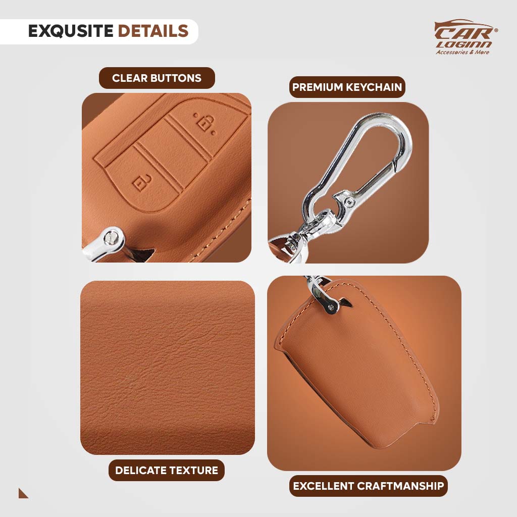 Carloginn PU-3D Leather Key Case for Toyota Innova Crysta | Corolla Altis Flip Key