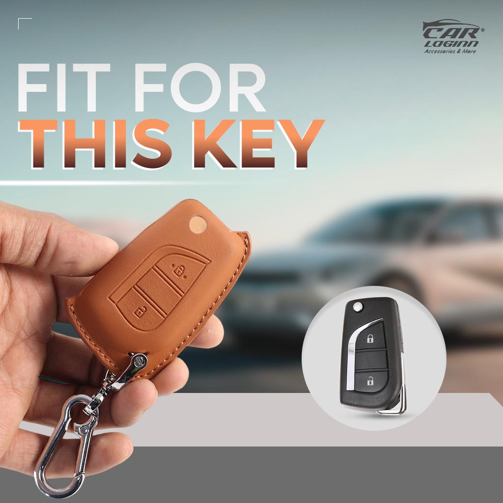 Carloginn PU-3D Leather Key Case for Toyota Innova Crysta | Corolla Altis Flip Key