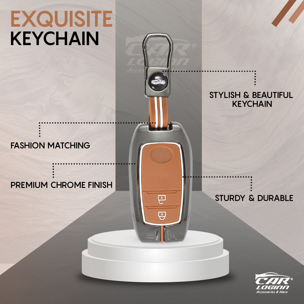 Zinc Alloy Metal Soft Silicon Key Case for Toyota Innova Hycross | Invicto | Fortuner | Innova Crysta Smart Key (3 Button Smart Key) - TAN COLOR (Copy)