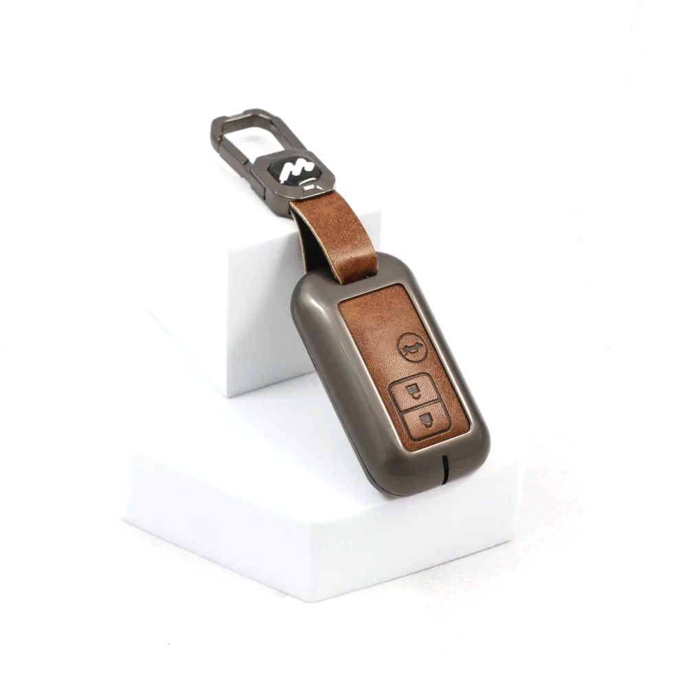 Metal Leather Key case for Maruti Suzuki Victoris | Grand Vitara | New Brezza | XL 6 | Ertiga | Dezire - (3 Button)