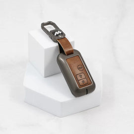 Metal Alloy Leather Key case for New Maruti Suzuki Grand Vitara | Fronx | New Brezza | XL 6 | Ignis | Baleno | New Ertiga | Ignis | New Swift | New Dezire 3 Button Smart Key (TAN)