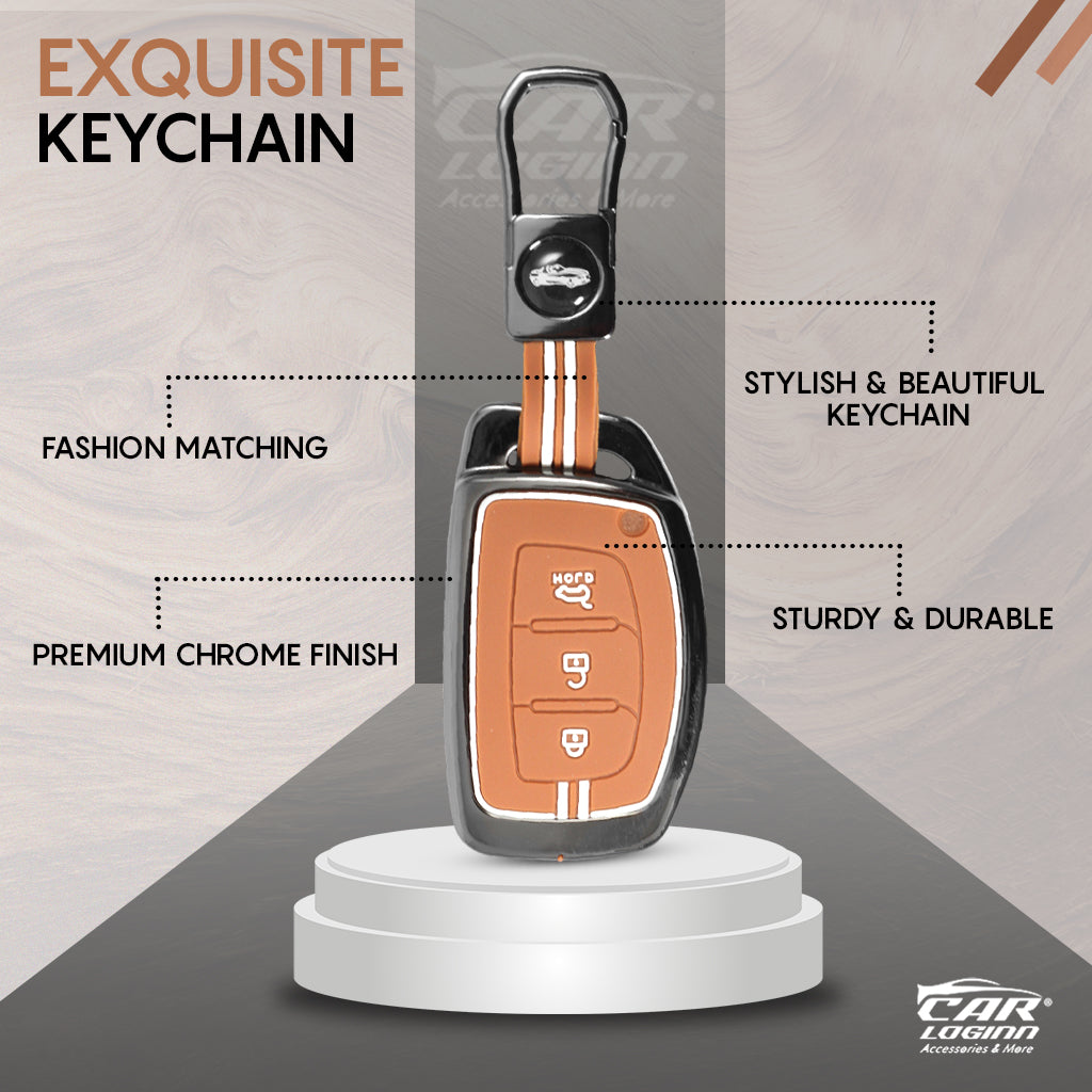 Metal Zinc Soft Silicon Key Case for Hyundai Xcent | Exter | Creta | Venue | i20 | Aura | i10 Grand | Nios (3 Button Smart Key)