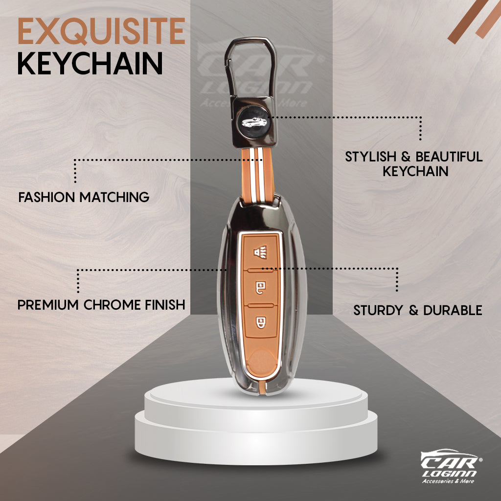 Metal Zinc Soft Silicon Key Case for Nissan Sunny | Terrano | Magnite - (3 Button Smart Key)
