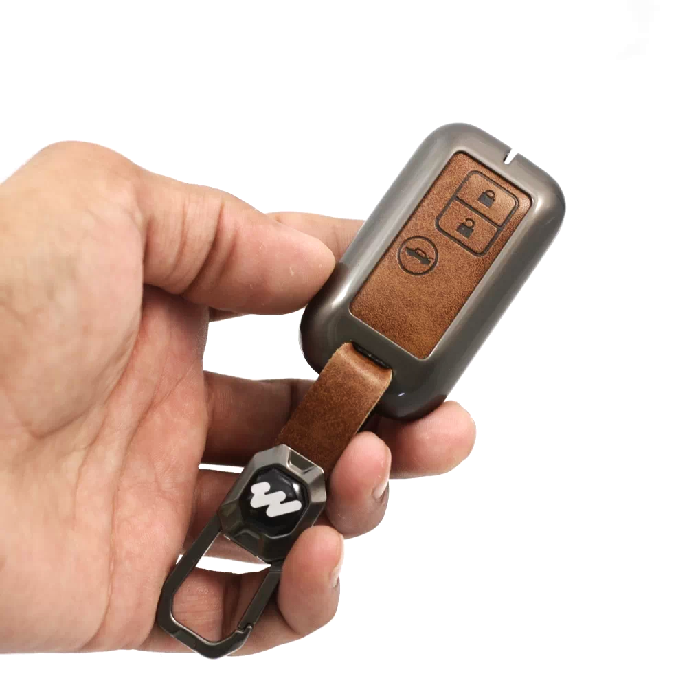 Metal Leather Key case for Maruti Suzuki Victoris | Grand Vitara | New Brezza | XL 6 | Ertiga | Dezire - (3 Button)
