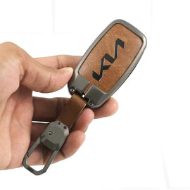 Metal Leather Key case for KIA Seltos | Sonet | Carens - 3 Button Flip Key