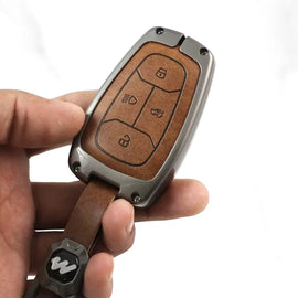 Metal Leather Key case for Tata Altroz | Punch | Tiago | Bolt | Harrier | Tigor | Gravitas | Nexon | New Safari (4 Button)