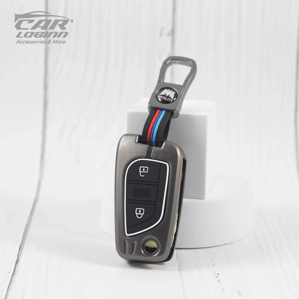 Metal Silicon Car Key Case Fit for Toyota Innova Crysta | Corolla Altis Flip Key (2 Button)