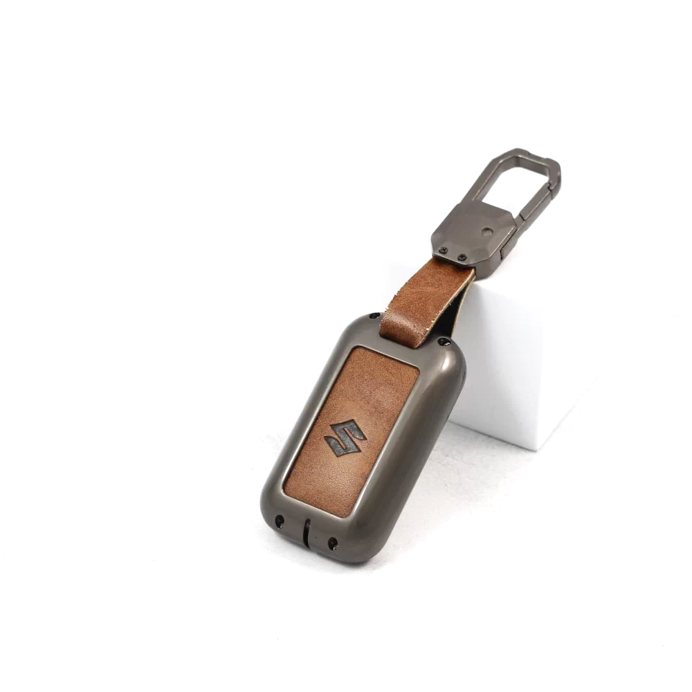 Metal Leather Key case for Maruti Suzuki Victoris | Grand Vitara | New Brezza | XL 6 | Ertiga | Dezire - (3 Button)