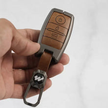 Load image into Gallery viewer, Metal Leather Car Keycover for KIA Seltos | Sonet | Carens - (3 Button Smart Key)