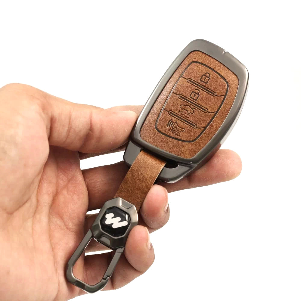 Metal Leather Key case for Hyundai i20 (2021) | Creta SX | Venue SX - (4 Button)