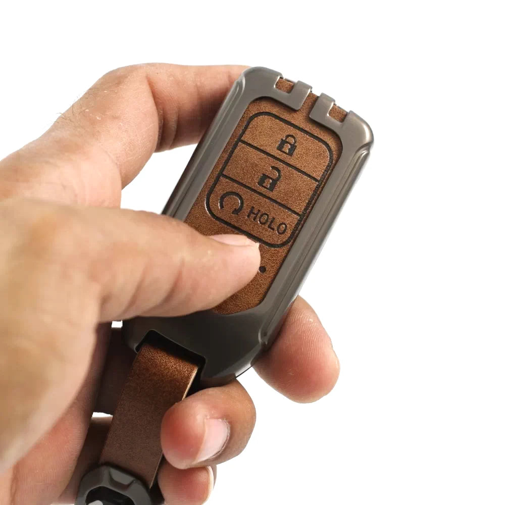 Metal Leather Key case for Honda Elevate | WR-V | Amaze | Honda city | CR-V - 3 Button
