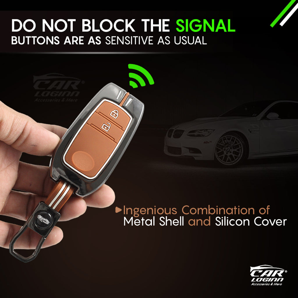Zinc Alloy Metal Soft Silicon Key Case for Toyota Innova Hycross | Invicto | Fortuner | Innova Crysta Smart Key (3 Button Smart Key) - TAN COLOR (Copy)