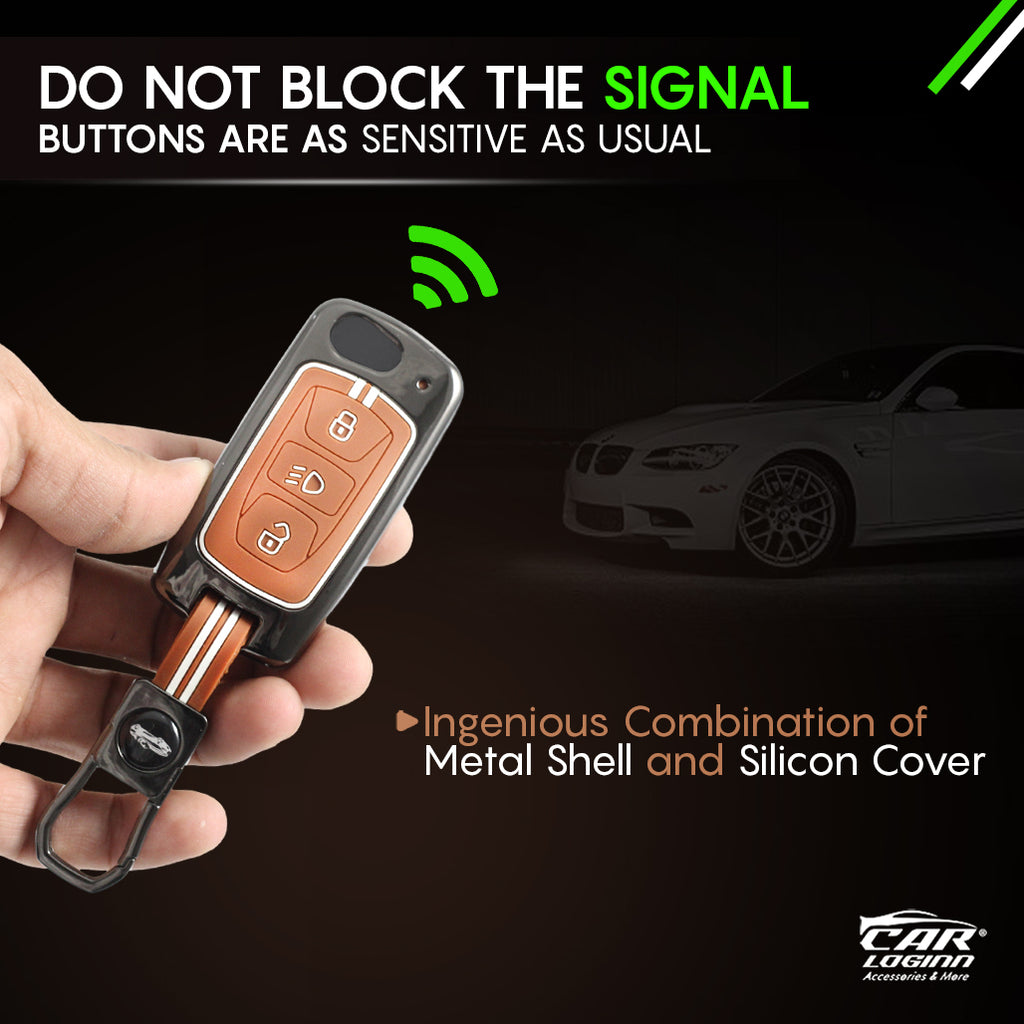 Zinc Metal Soft Silicon Key Case for Tata Harrier | Punch | Tigor | Bolt | Nexon | Hexa | Zest | Tiago (3 Button Flip Key)