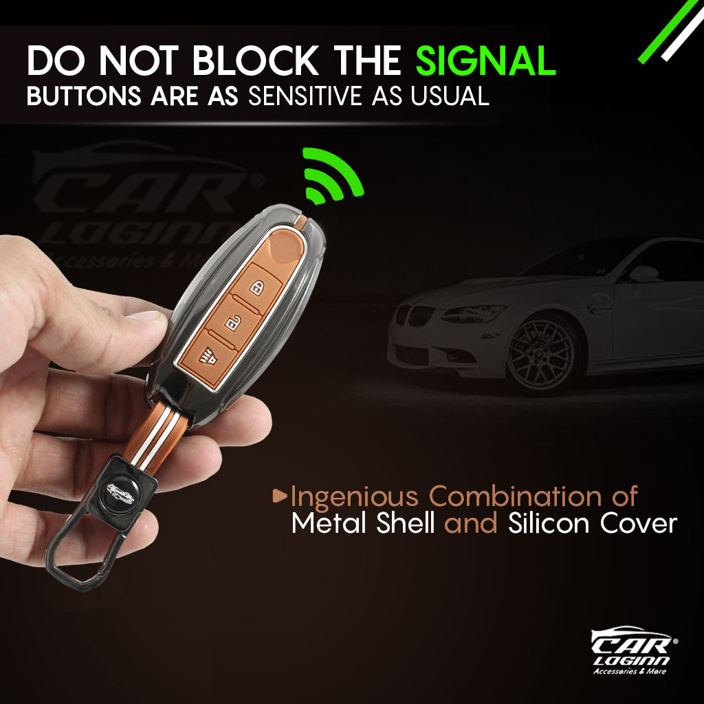 Metal Zinc Soft Silicon Key Case for Nissan Sunny | Terrano | Magnite - (3 Button Smart Key)