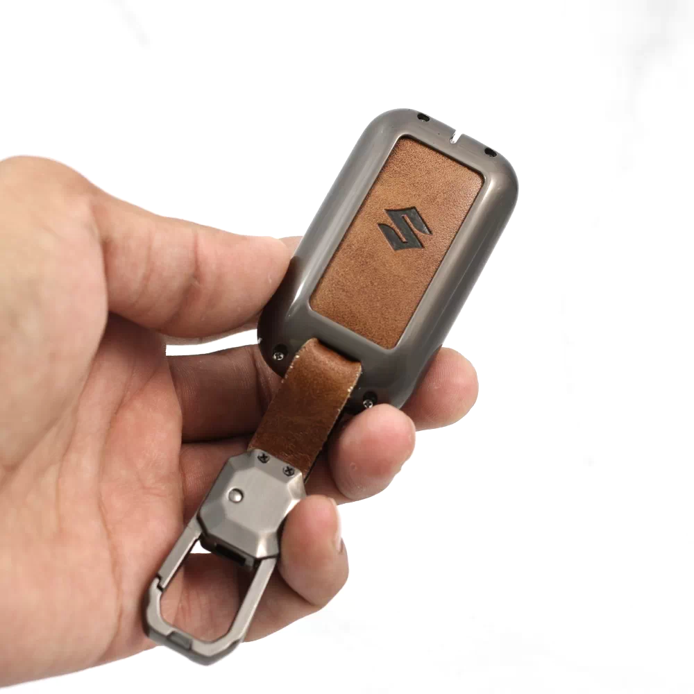 Metal Leather Key case for Maruti Suzuki Victoris | Grand Vitara | New Brezza | XL 6 | Ertiga | Dezire - (3 Button)