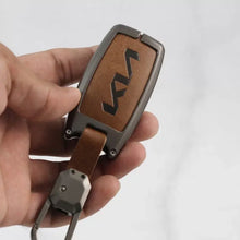 Load image into Gallery viewer, Metal Leather Car Keycover for KIA Seltos | Sonet | Carens - (3 Button Smart Key)