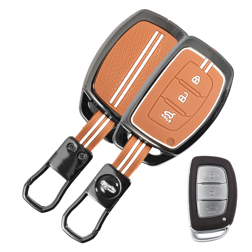 Metal Zinc Soft Silicon Key Case for Hyundai Xcent | Exter | Creta | Venue | i20 | Aura | i10 Grand | Nios (3 Button Smart Key)