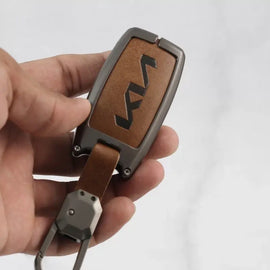 Metal Leather Car Keycover for KIA Seltos | Sonet | Carens - (3 Button Smart Key)