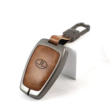 Load image into Gallery viewer, Metal Leather Key case for Tata Altroz | Punch | Tiago | Bolt | Harrier | Tigor | Gravitas | Nexon | New Safari (4 Button)