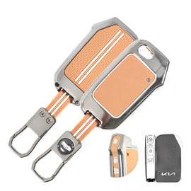 Luxury Zinc Alloy Metal Soft Silicon Key Case for New Kia Seltos 2023 Facelift | Carens X Line | Sonet Facelift - 3 Button Flip Key