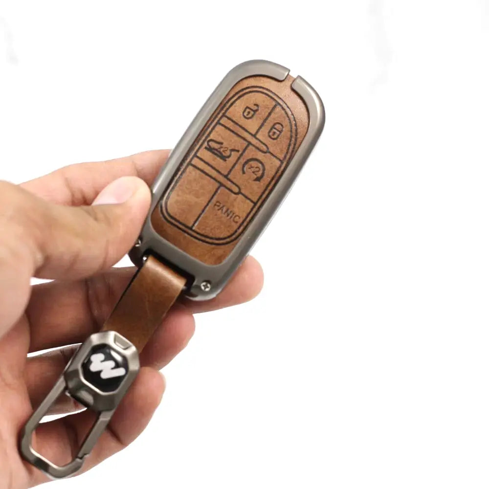 Metal Leather Key case for JEEP COMPASS - 5 Button Smart Key