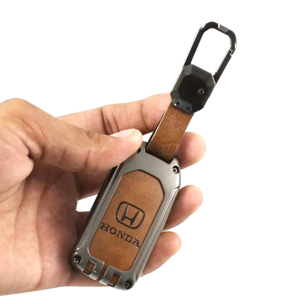 Metal Leather Key case for Honda Elevate | Amaze | Jazz | Honda City | BR-V| CR-V | WR-V | Civic - (3 Button)