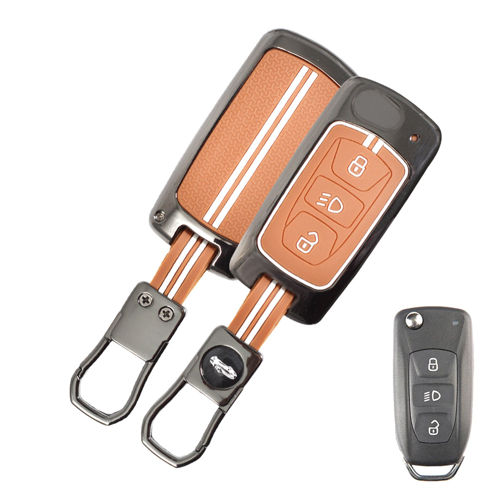 Zinc Metal Soft Silicon Key Case for Tata Harrier | Punch | Tigor | Bolt | Nexon | Hexa | Zest | Tiago (3 Button Flip Key)
