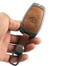 Metal Leather Key case for Tata Altroz | Punch | Tiago | Bolt | Harrier | Tigor | Gravitas | Nexon | New Safari (4 Button)