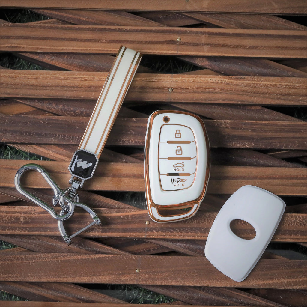 TPU Car Key Cover Fit for Hyundai Tucson | New i20 | New Creta SX | New Venue SX | Elantra 4 Button Smart Key