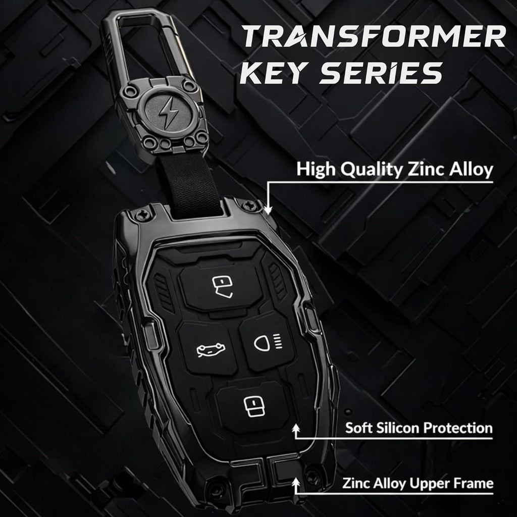 Premium Metal Black Transformer Series Soft Silicon Key Cover for Tata 4 Button Smart Key