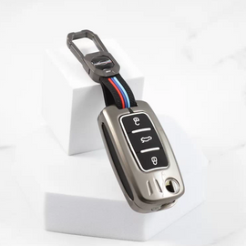 Metal Silicon Alloy Car Key case for Skoda Rapid | Yeti | Superb | Laura | Fabia | Octavia 2014 | Volkswagen Jetta | Vento | Polo | Ameo3 Button Flip Key