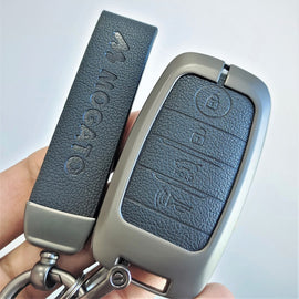 Metal Alloy Leather Key case for KIA Carens | Carnival | Seltos | Sonet Smart Key (4 Button Smart Key)