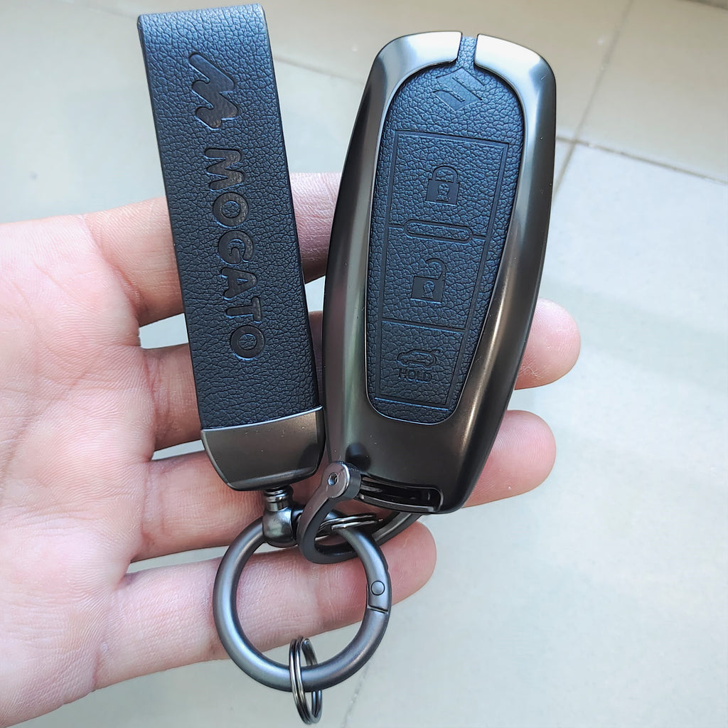 Metal Alloy Leather Key case for MARUTI SUZUKI 2 & 3 Button Smart Key