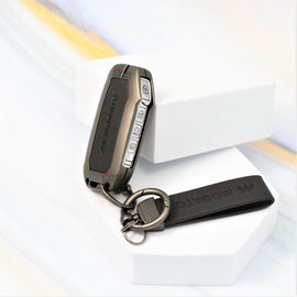 Metal Leather Car Key Cover Fit for New Kia Seltos 2023 Facelift | Carens X Line | Sonet Facelift - 4 Button Smart Key (BLACK)