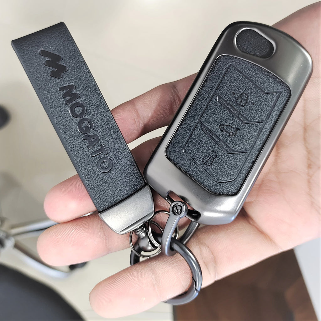 Metal Alloy Leather Key case for Mahindra 3 Button Flip/Smart Key