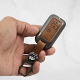 Metal Alloy Leather Key case for New Maruti Suzuki 3 Button Smart Key (TAN)