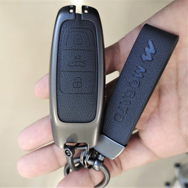 Metal Alloy Leather Key case for AUDI A3 | A4 | A5 | Q3 | Q5 | Q7 | Q8 (3 Button Smart Key)
