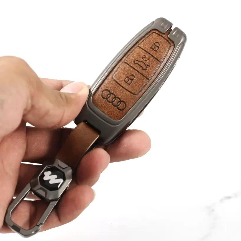 Metal Leather Key Case for  AUDI A3 | A4 | A5 | Q3 | Q5 | Q7 | Q8 (3 Button Smart Key)