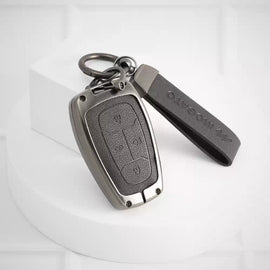 Metal Alloy Leather Key case for Tata Altroz | Punch | Tiago | Bolt | Harrier | Tigor | Gravitas | Nexon | New Safari 4 Button Smart Key
