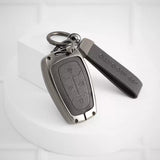 Metal Alloy Leather Key case for TATA 4 Button Smart Key