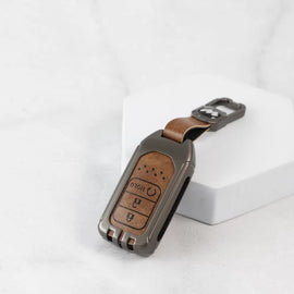 Metal Alloy Leather Key case for Honda Civic | New Amaze | New Honda city 3 Button Smart Key  (Tan Color)