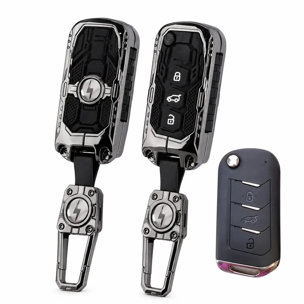 Carloginn Premium Metal Black Transformer Series Soft Silicon Key Cover for Mahindra 3 Button Flipkey