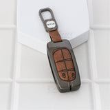 Metal Alloy Leather Key case for Jeep Compass 2 Button Smart Key (TAN)