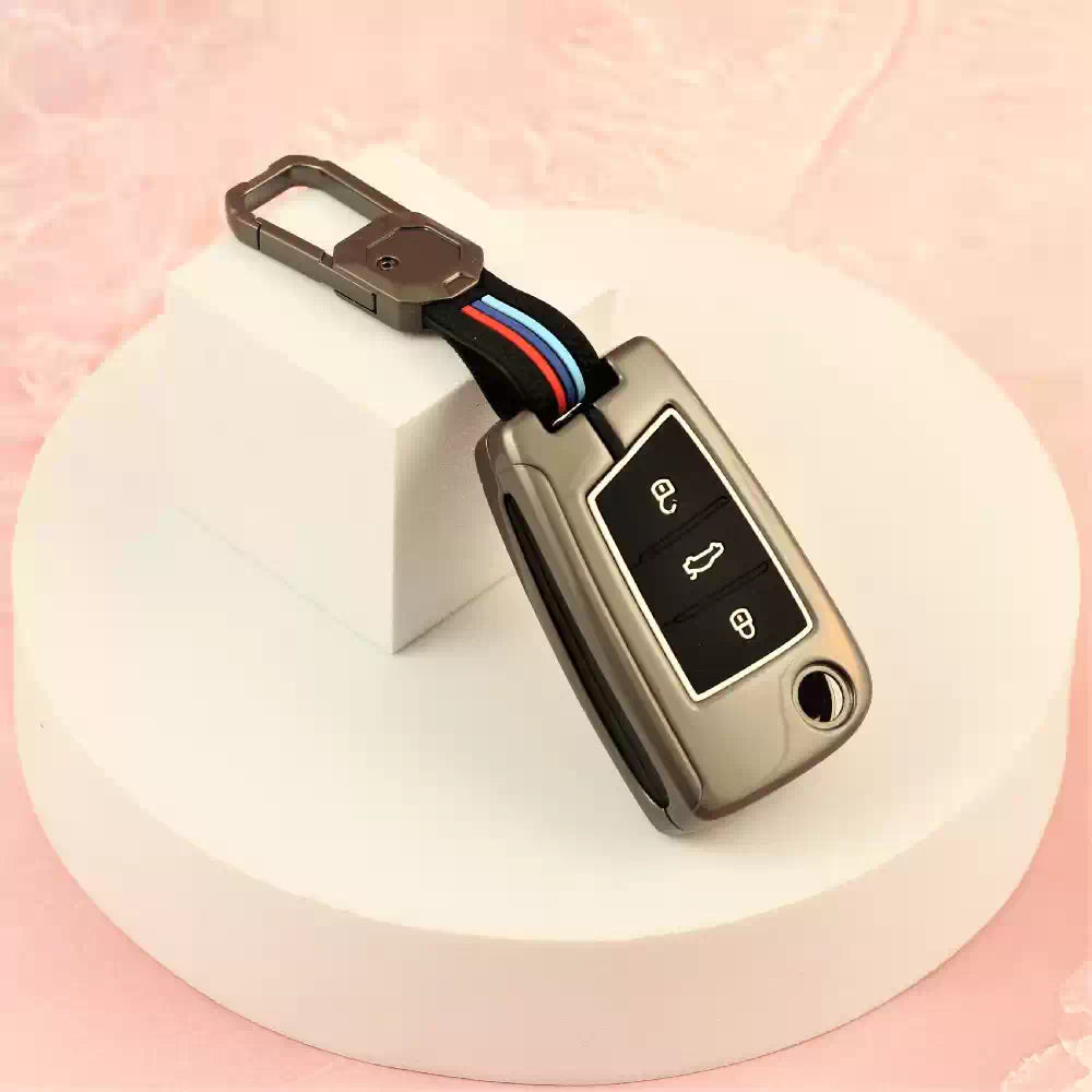 Metal Silicon Alloy Key case for Skoda/Volkswagen 3 Button Flip Key