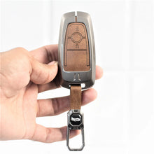 Load image into Gallery viewer, Metal Leather Car Key Cover for Ford Ecosport | Endeavour | Freestyle | Aspire | Figo (2 button)