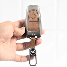 Metal Leather Car Key Cover for Ford Ecosport | Endeavour | Freestyle | Aspire | Figo (2 button)