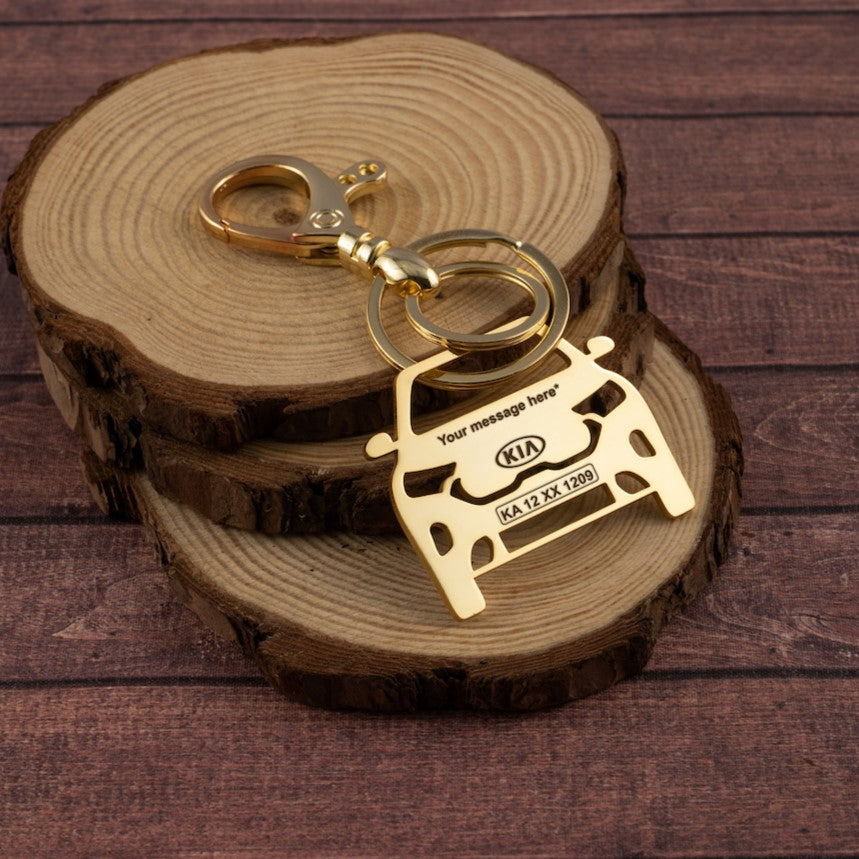 KIA Sonet Stainless Steel Customized Car Keychain with Custom Number Plate and Message