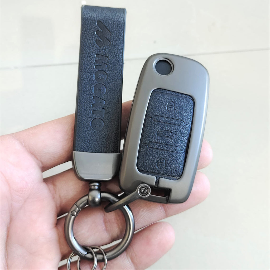 Metal Alloy Leather Key case for Skoda/Volkswagen 3 Button Flip Key