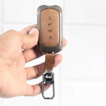 Load image into Gallery viewer, Metal Leather Car Key Cover for Tata Curvv | Curvv EV Electric | Sierra | Safari | Harrier | 4 Button Smart Key